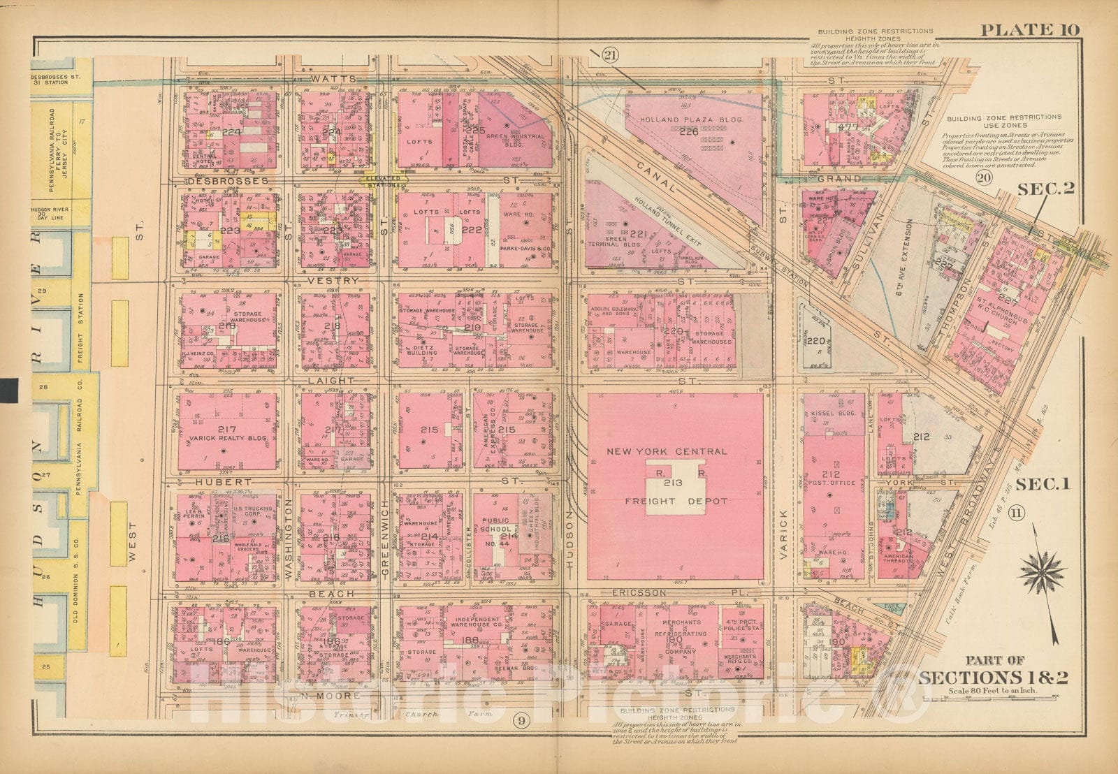 Historic Map : Atlas City of New York, Borough of Manhattan, Vol 1, Batery to 14th St 1922 - 1935 Plate 010 , Vintage Wall Art