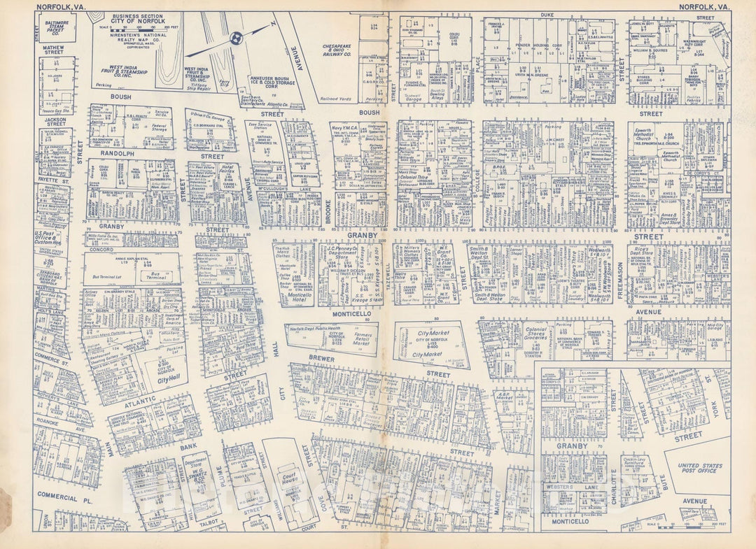 Historic Map : States of PA, VA & WV, Norfolk 1950 , Nirenstein's Real Estate Atlas , Vintage Wall Art