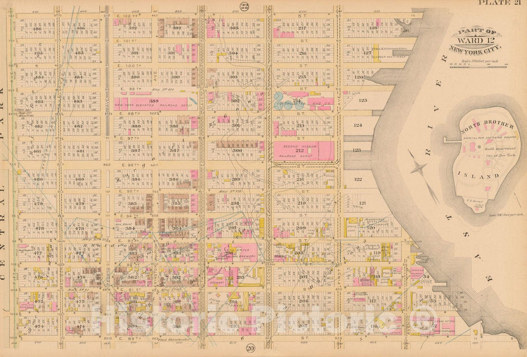 Historic Map : Manhattan & New York City 1885 Plate 021 , Robinson's Atlas City of New York , Vintage Wall Art