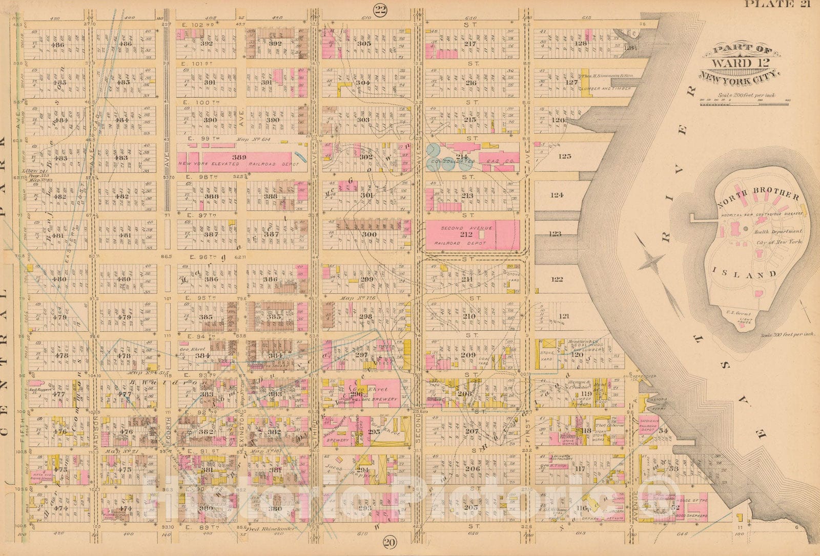 Historic Map : Manhattan & New York City 1885 Plate 021 , Robinson's Atlas City of New York , Vintage Wall Art