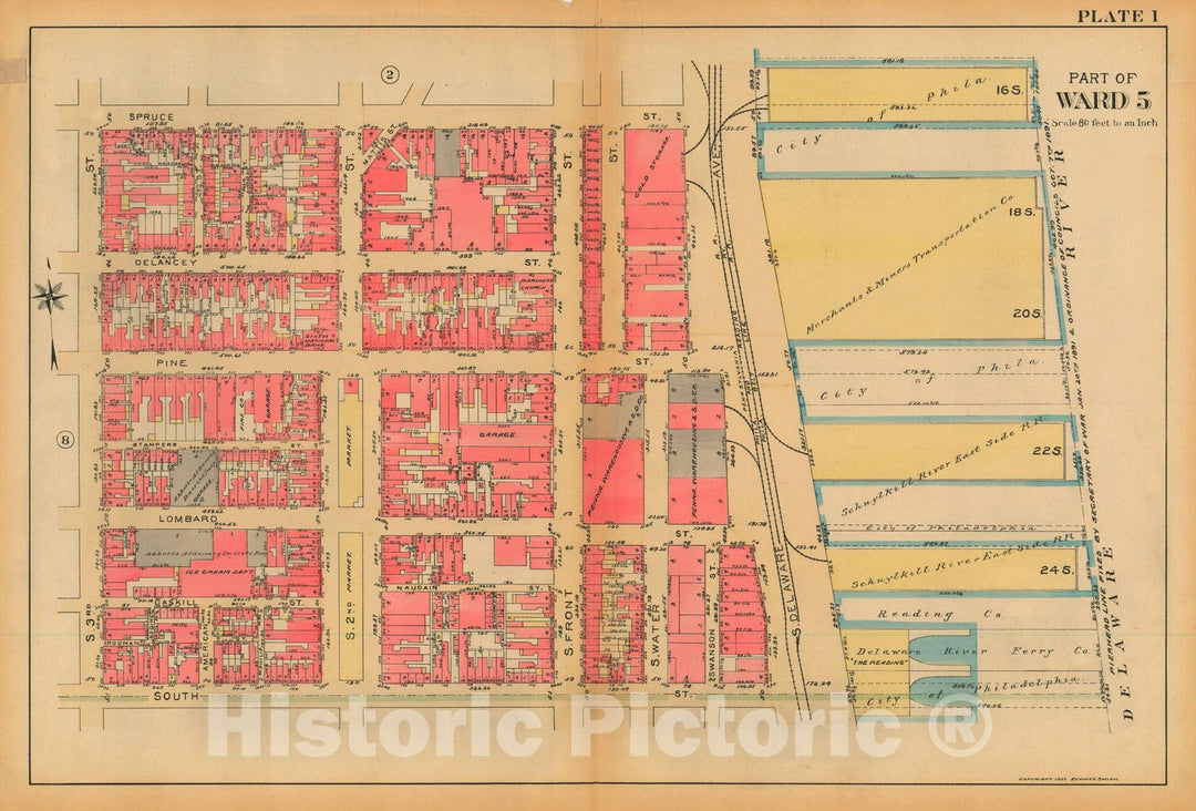 Historic Map : Philadelphia 1927 Plate 001 , Atlas 5th to 10th Wards of the City of Philadelphia , Vintage Wall Art