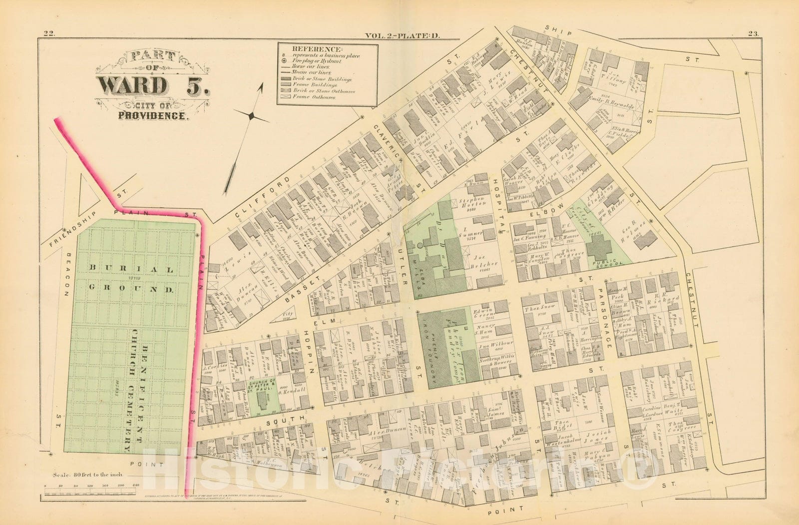 Historic Map : City Atlas of Providence Rhode Island by Wards, Volume II, Providence 1875 Plate D , Vintage Wall Art