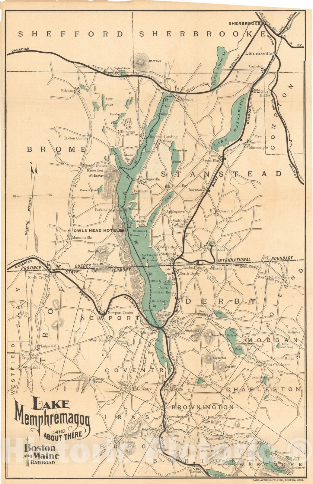 Historic Map : Boston & Maine Railroad Maps, Lake Memphremagog 1901 Transit Railroad Catography , Vintage Wall Art