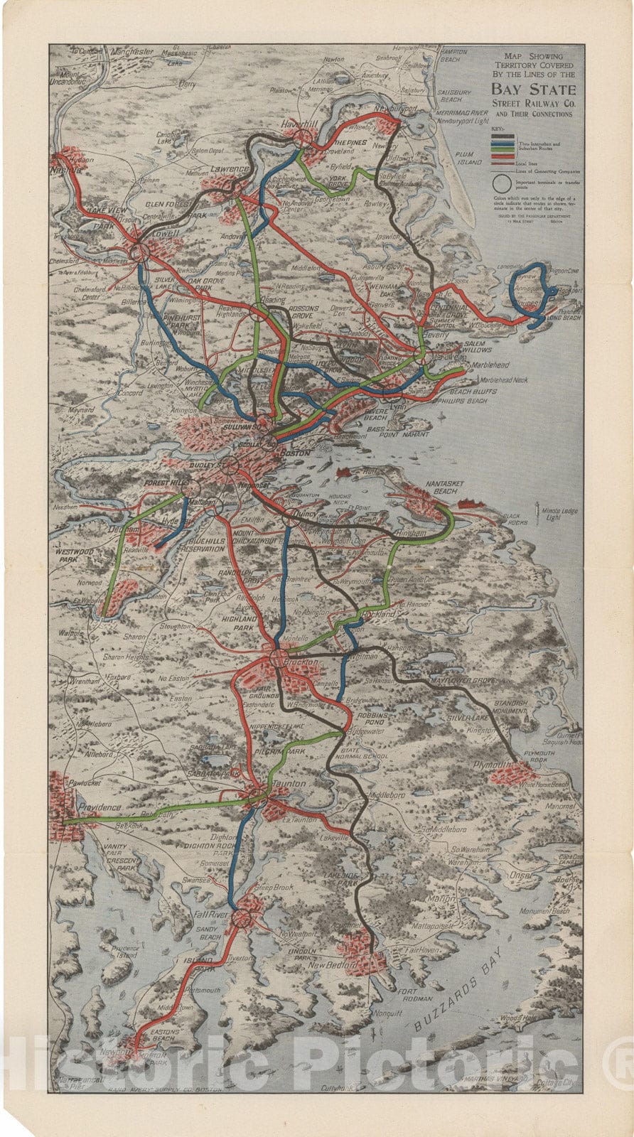 Historic Map : Greater Boston Transit Maps, Bay State Street Railway Company Map 1916 Railroad Catography , Vintage Wall Art