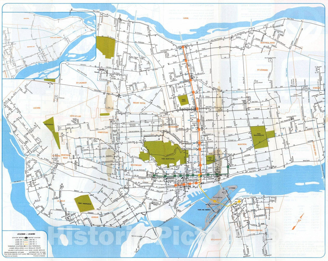 Historic Map : Metro-Autobus System of Montreal 1969 Transit Railroad Catography , Vintage Wall Art