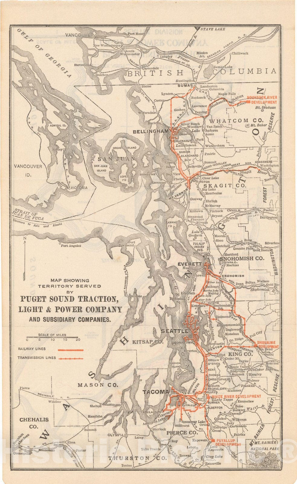 Historic Map : Puget Sound TLP Co 1914 , North American Electric Power and Traction Companies , Vintage Wall Art