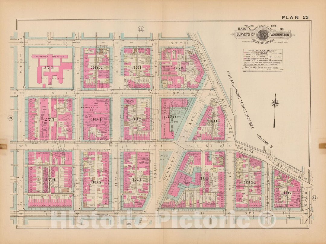 Historic Map : Atlas of Washington D.C. Volume 1 (Inner NW), Washington 1939 Plate 025 , Vintage Wall Art