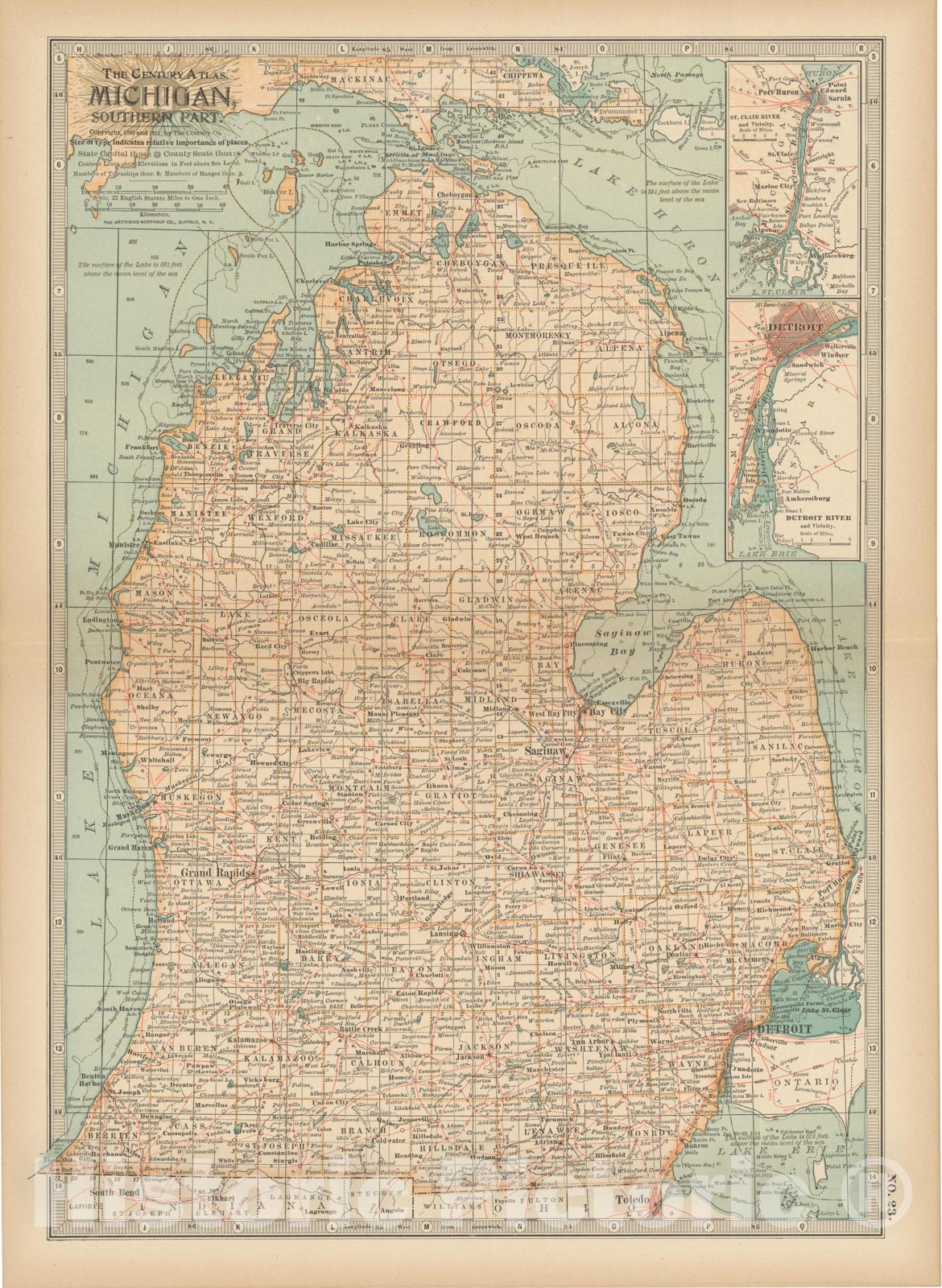 Historic Map : Michigan 1914 , Century Atlas of the World, Vintage Wall Art