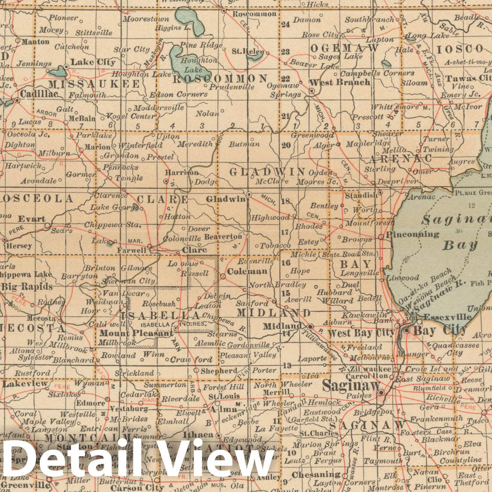 Historic Map : Michigan 1914 , Century Atlas of the World, Vintage Wall Art