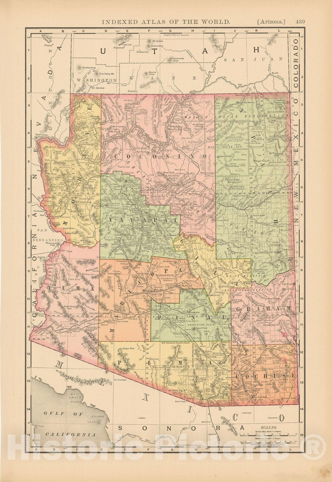 Historic Map : United States Maps, Arizona 1894 , Vintage Wall Art