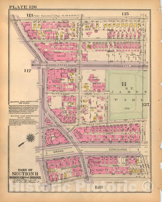 Historic Map : Borough of The Bronx, Sections 9-13, The Bronx 1928 Plate 126 , Vintage Wall Art