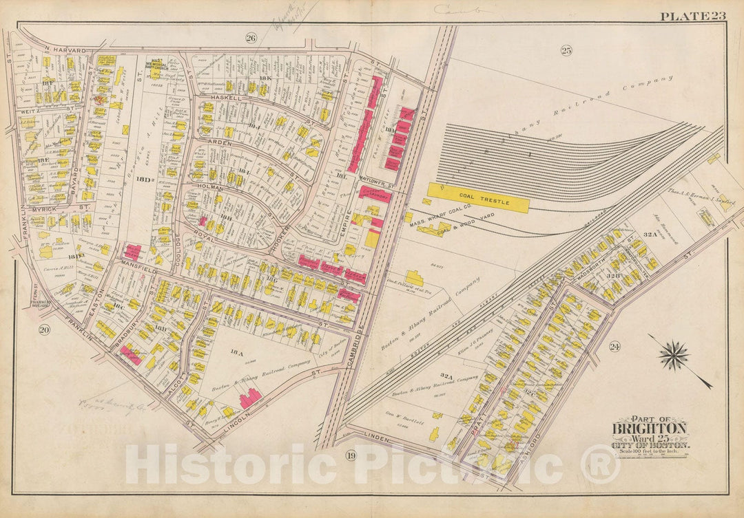 Historic Map : Atlas City of Boston Ward 25 Brighton, Allston 1909 Plate 023 , Vintage Wall Art