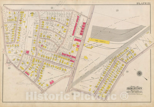 Historic Map : Atlas City of Boston Ward 25 Brighton, Allston 1909 Plate 023 , Vintage Wall Art