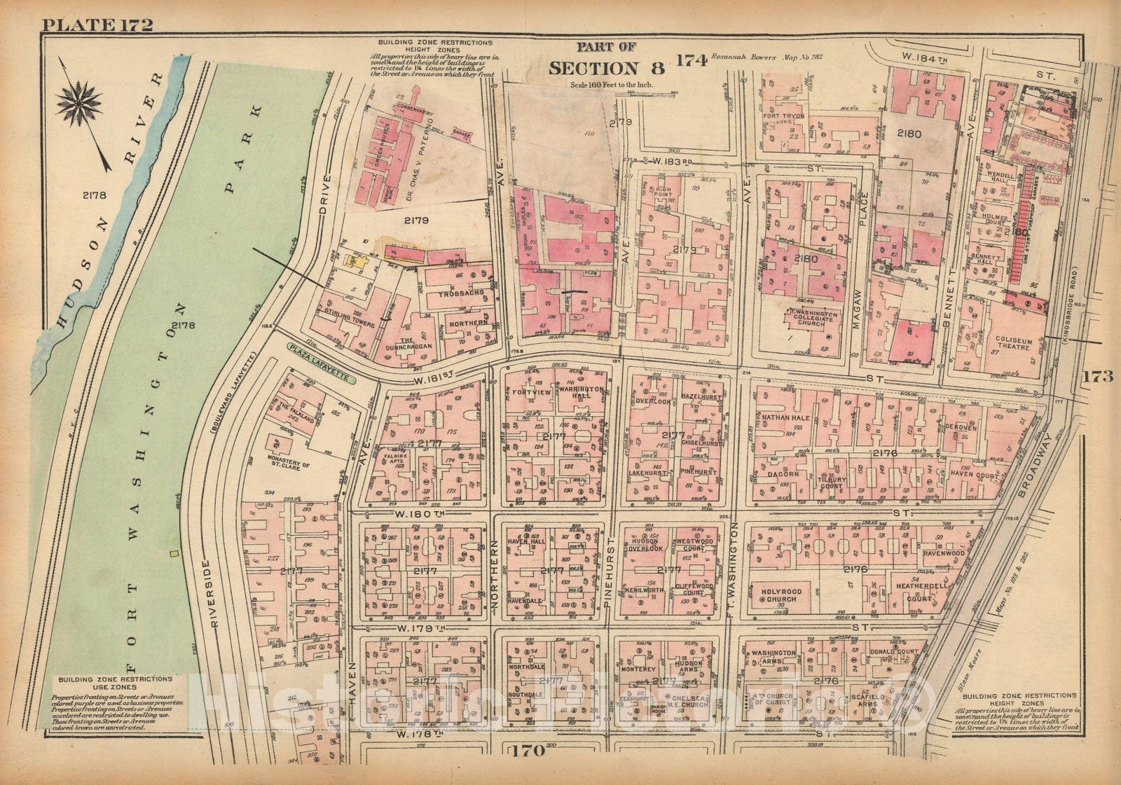 Historic Map : Land Book of the Borough of Manhattan, City of NY, Manhattan 1925 Plate 172 , Vintage Wall Art