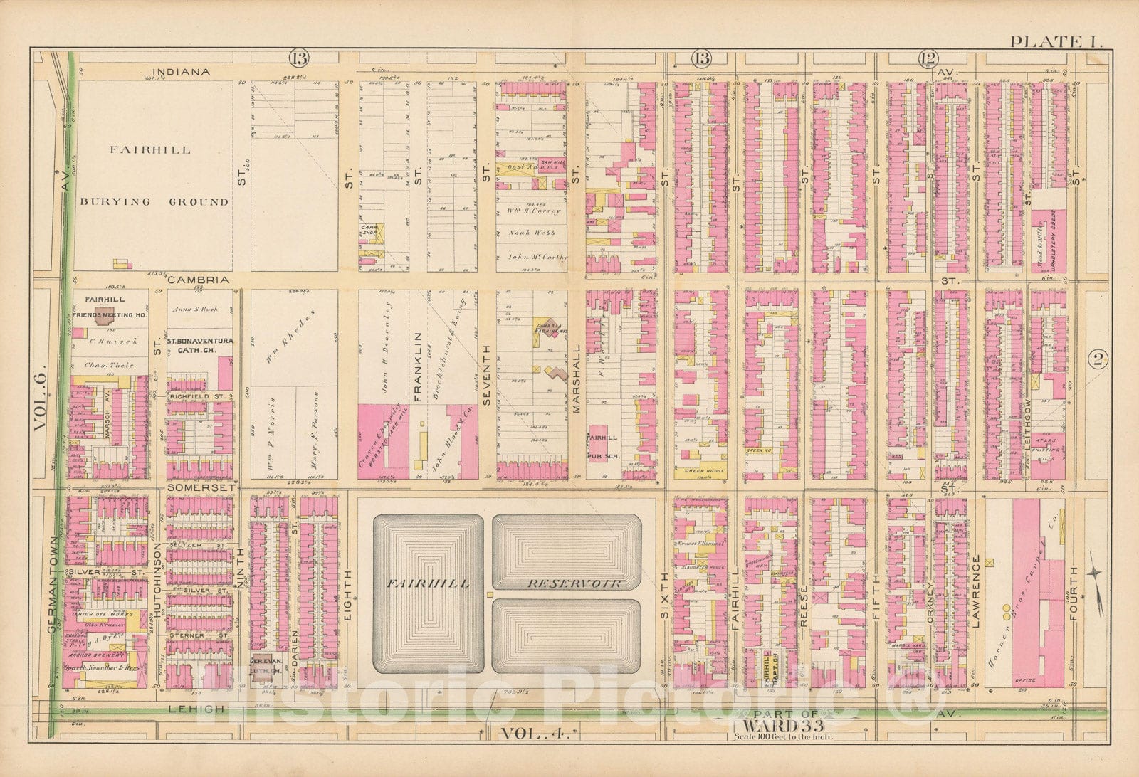 Historic Map : Atlas City of Philadelphia Volume 9 25th and 33rd Wards, Philadelphia 1891 Plate 001 , Vintage Wall Art