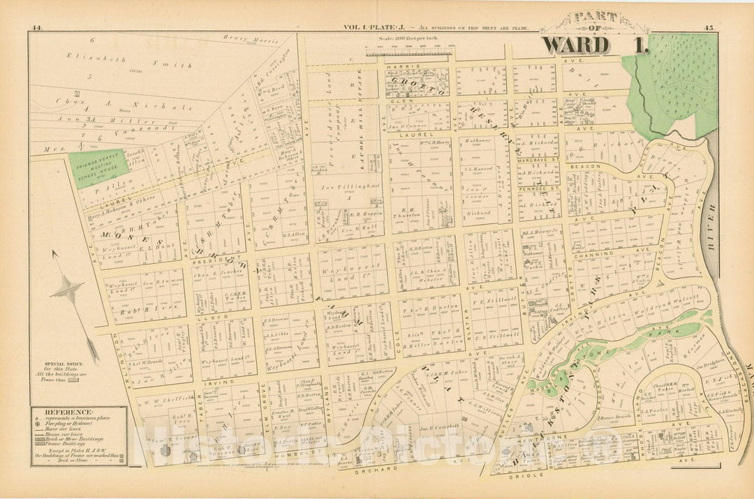 Historic Map : City Atlas of Providence Rhode Island by Wards, Volume I, Providence 1875 Plate J , Vintage Wall Art