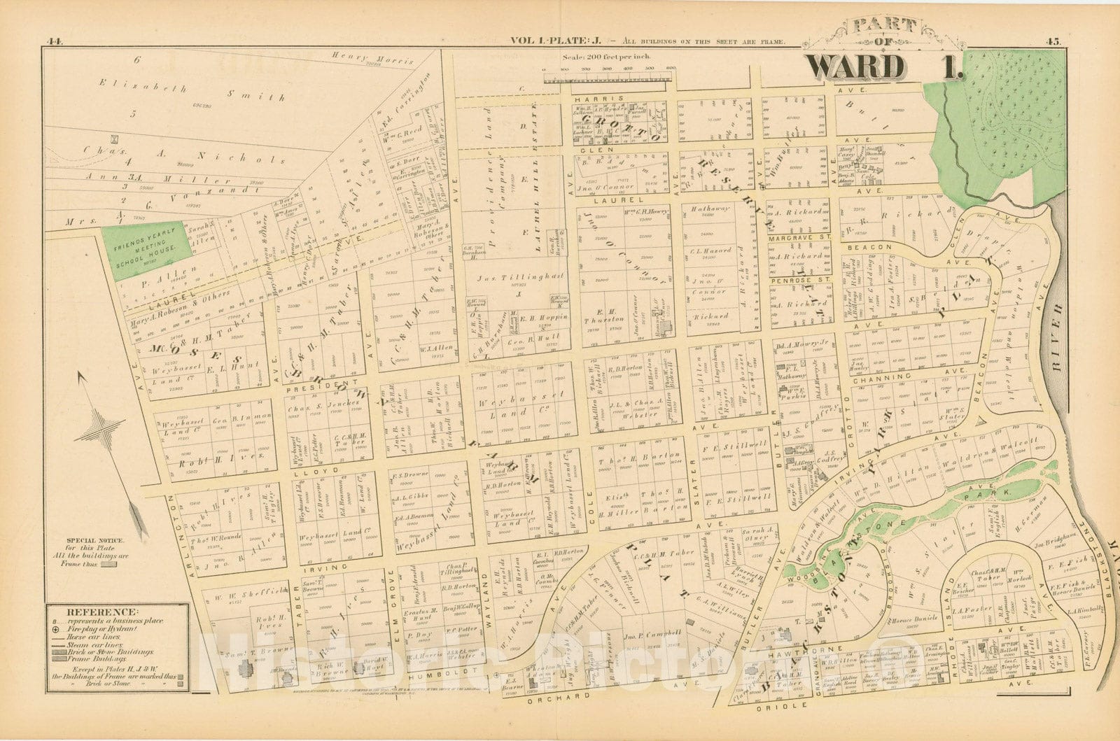 Historic Map : City Atlas of Providence Rhode Island by Wards, Volume I, Providence 1875 Plate J , Vintage Wall Art