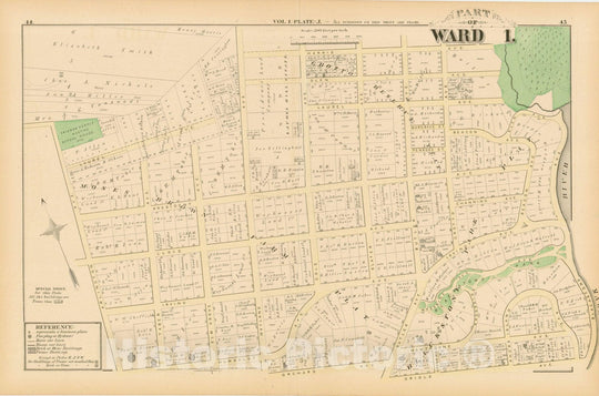 Historic Map : City Atlas of Providence Rhode Island by Wards, Volume I, Providence 1875 Plate J , Vintage Wall Art