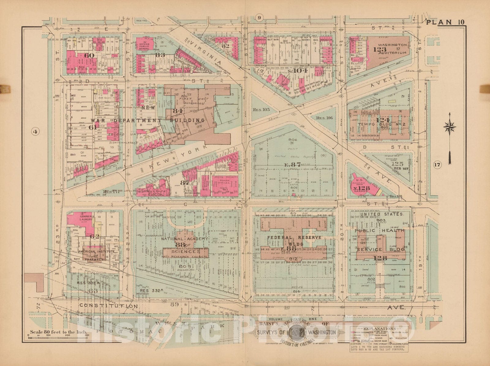 Historic Map : Atlas of Washington D.C. Volume 1 (Inner NW), Washington 1939 Plate 010 , Vintage Wall Art