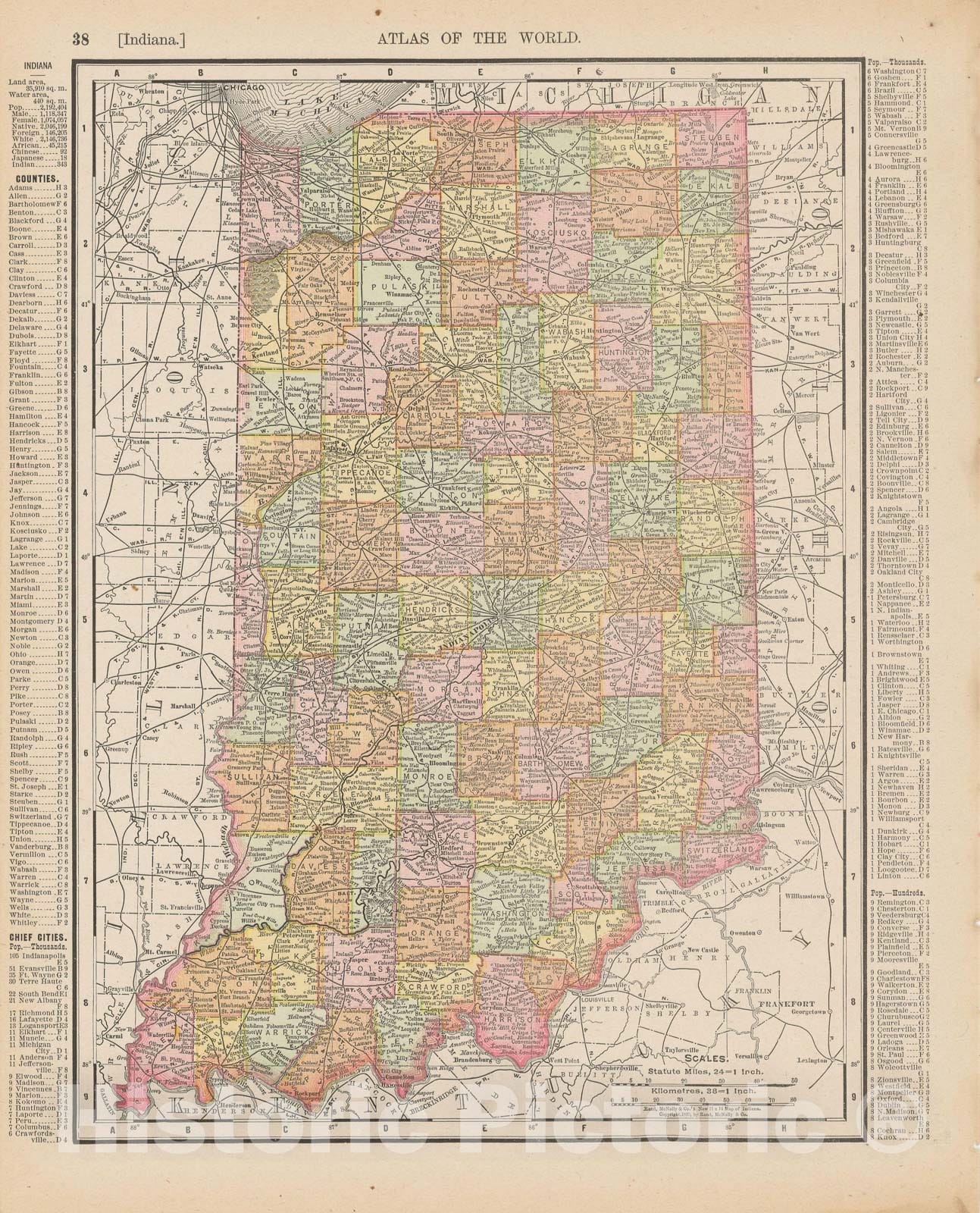 Historic Map : Indiana 1900 , Universal Atlas World , Vintage Wall Art