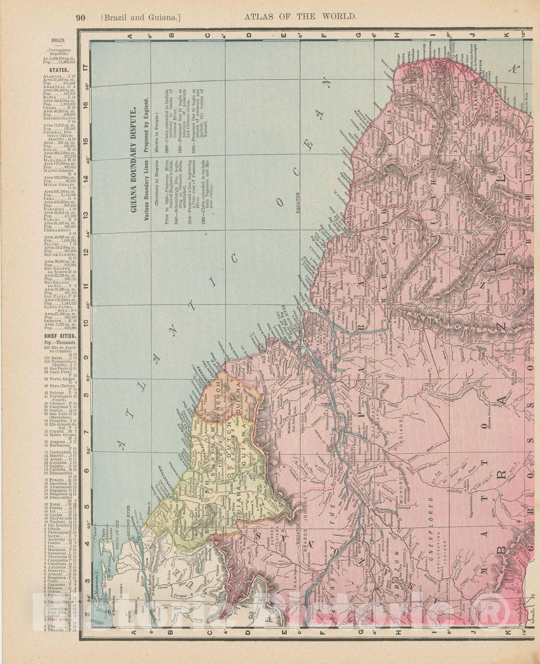 Historic Map : Guiana & Brazil 1900 , Universal Atlas World , Vintage Wall Art