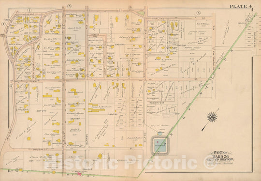 Historic Map : Atlas City of Boston Ward 26 Hyde Park, Hyde Park 1912 Plate 004 , Vintage Wall Art