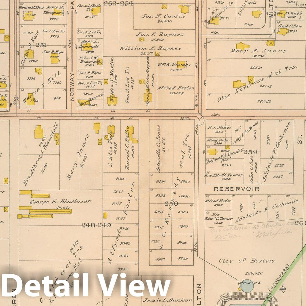 Historic Map : Atlas City of Boston Ward 26 Hyde Park, Hyde Park 1912 Plate 004 , Vintage Wall Art