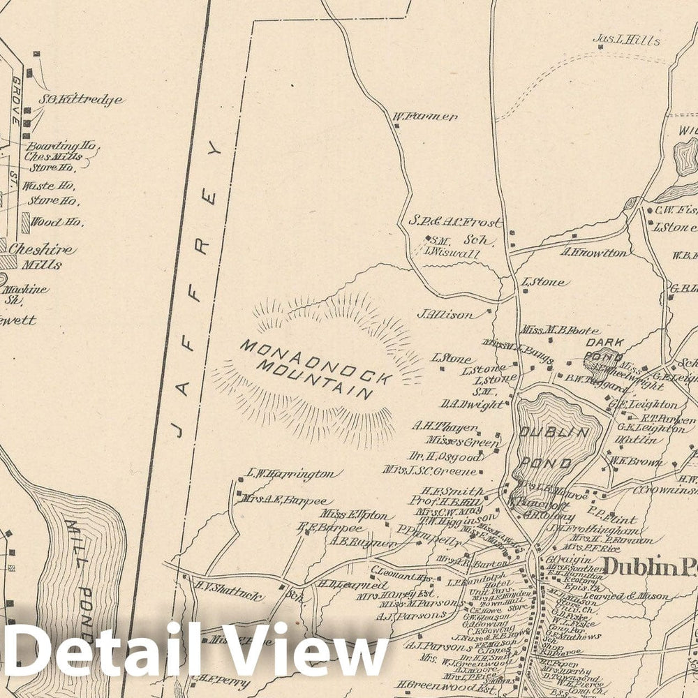 Historic Map : Dublin & Harrisville 1892 , Town and City Atlas State of New Hampshire , Vintage Wall Art