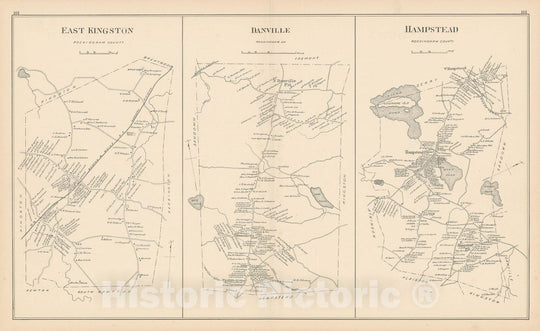 Historic Map : Danville & East Kingston & Hampstead 1892 , Town and City Atlas State of New Hampshire , Vintage Wall Art