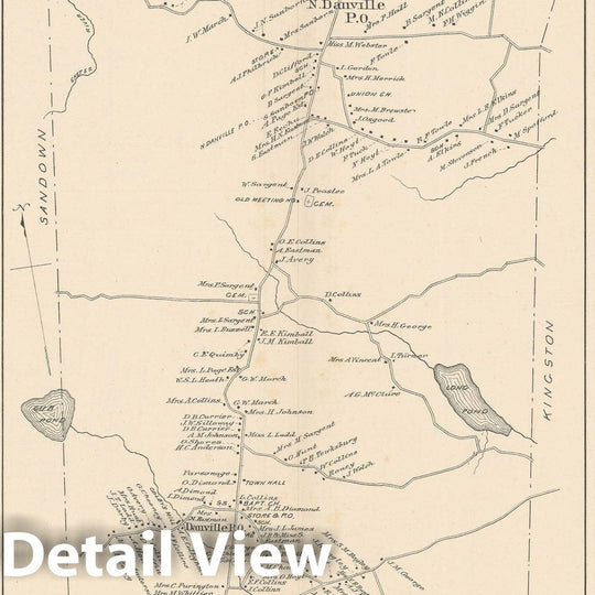 Historic Map : Danville & East Kingston & Hampstead 1892 , Town and City Atlas State of New Hampshire , Vintage Wall Art