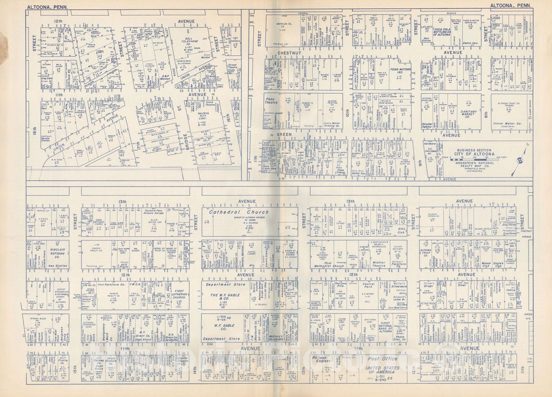 Historic Map : States of PA, VA & WV, Altoona 1950 , Nirenstein's Real Estate Atlas , Vintage Wall Art