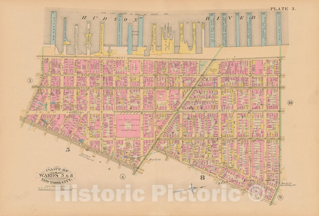 Historic Map : Manhattan & New York City 1885 Plate 003 , Robinson's Atlas City of New York , Vintage Wall Art