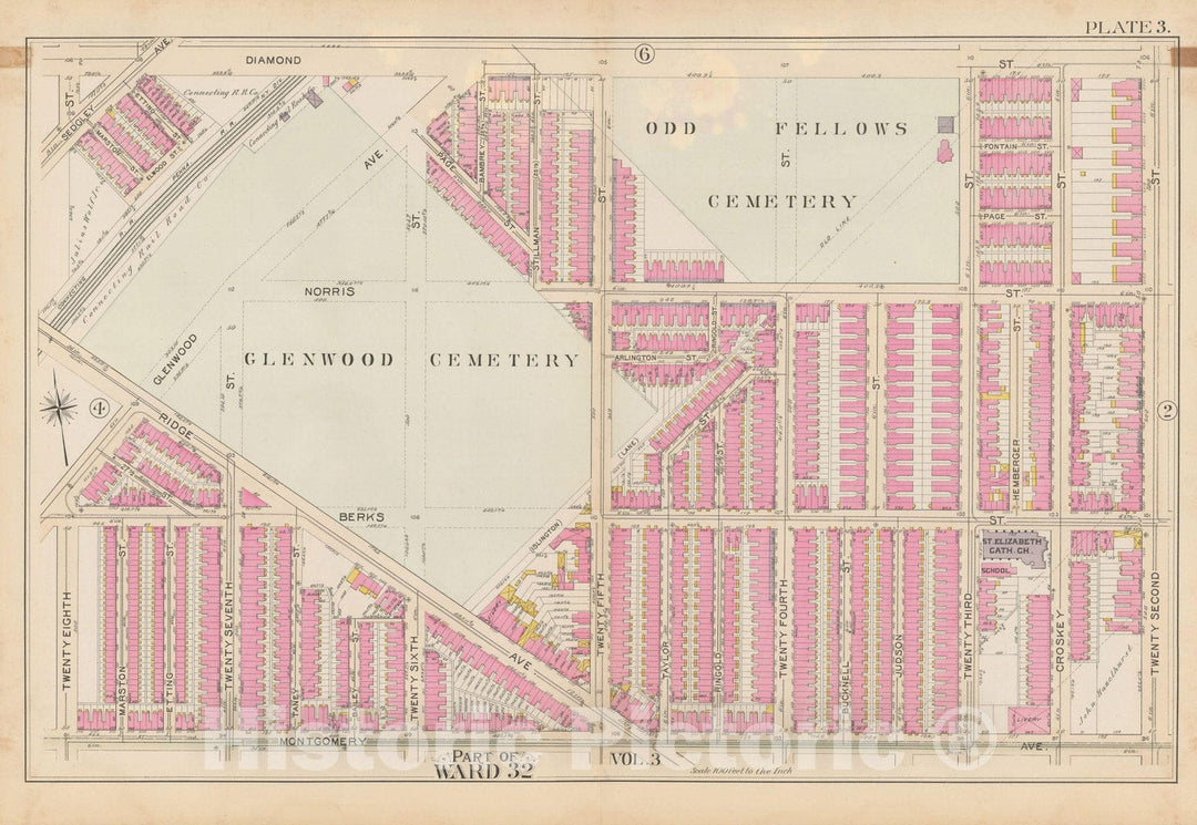 Historic Map : City of Philadelphia, 28th 32nd & 37th Wards, Vol. 6, Second Ed., Philadelphia 1894 Plate 003 , Vintage Wall Art