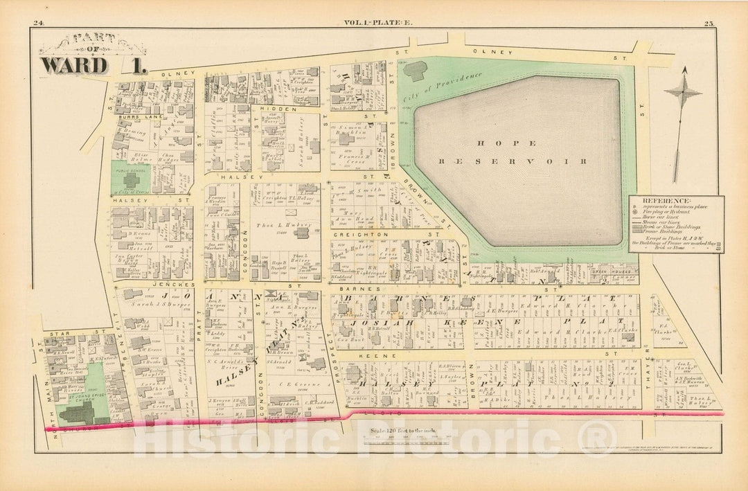 Historic Map : City Atlas of Providence Rhode Island by Wards, Volume I, Providence 1875 Plate E , Vintage Wall Art