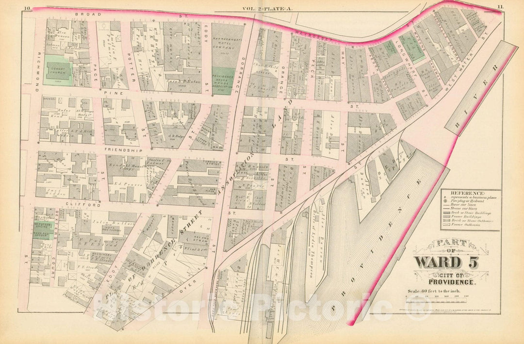 Historic Map : City Atlas of Providence Rhode Island by Wards, Volume II, Providence 1875 Plate A , Vintage Wall Art