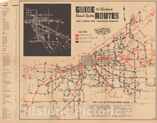 Historic Map : Cleveland Transit System 1951 Railroad Catography , Vintage Wall Art