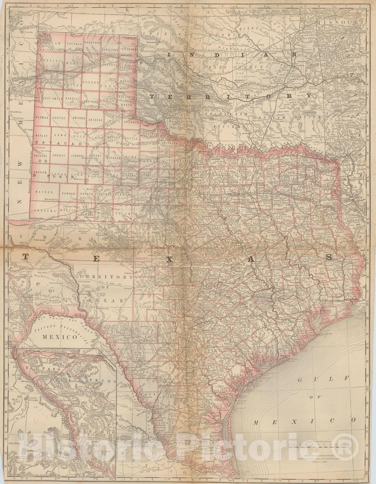 Historic Map : Texas 1877 , Business Atlas of the USA , Vintage Wall Art