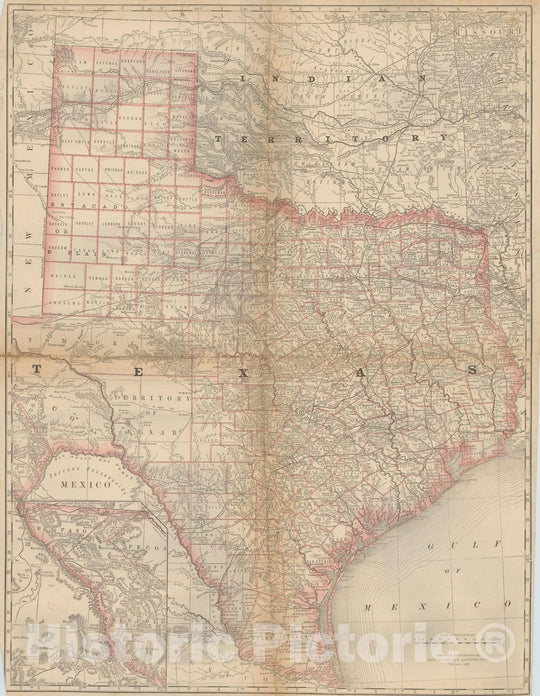 Historic Map : Texas 1877 , Business Atlas of the USA , Vintage Wall Art