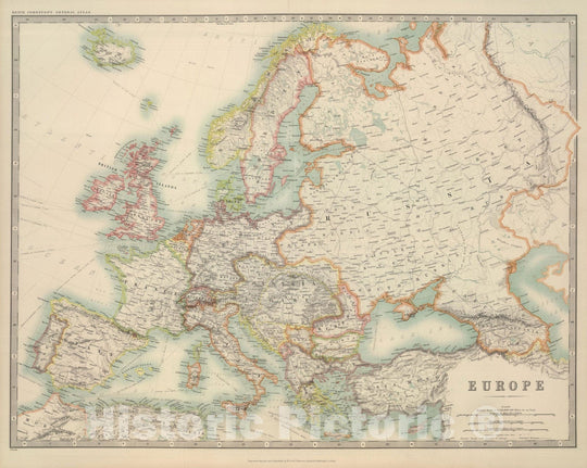 Historic Map : Atlas World, Europe 1912 , Vintage Wall Art