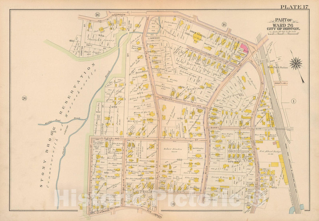 Historic Map : Atlas City of Boston Ward 26 Hyde Park, Hyde Park 1912 Plate 017 , Vintage Wall Art