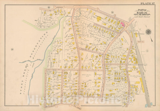 Historic Map : Atlas City of Boston Ward 26 Hyde Park, Hyde Park 1912 Plate 017 , Vintage Wall Art