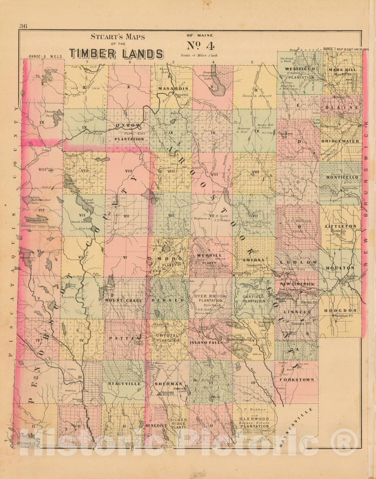 Historic Map : Atlas State of Maine, Timber Lands Number 4 1894-95 , Vintage Wall Art