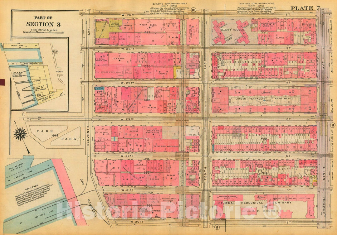 Historic Map : Atlas City of New York, Borough of Manhattan, Volume Two, 14th Street to 59th Street, Manhattan 1928 Plate 007 , Vintage Wall Art