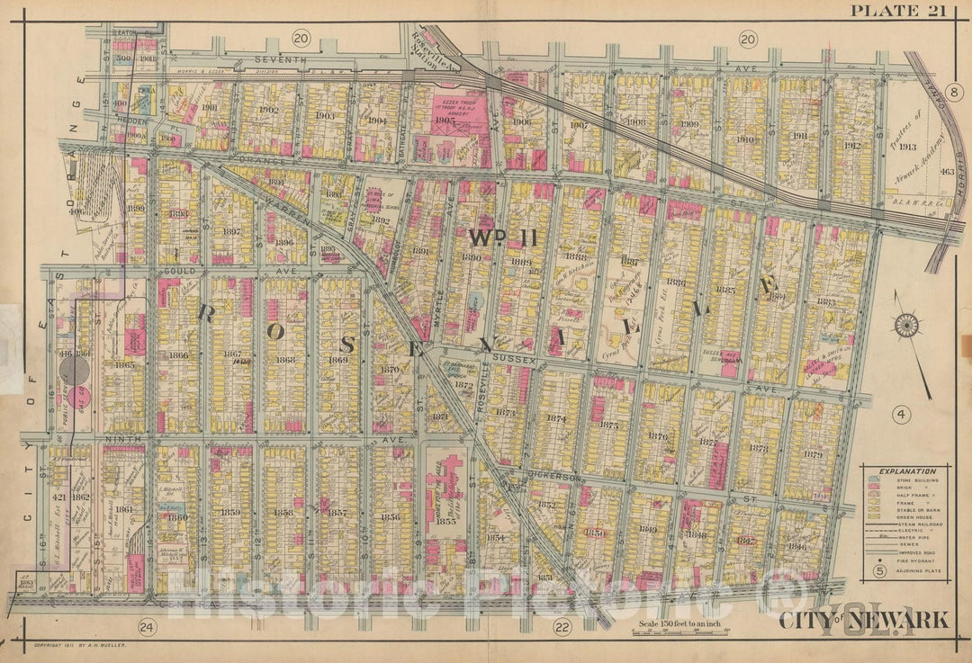 Historic Map : Atlas of Newark, Volume 1, Newark 1911 Plate 021 , Vintage Wall Art