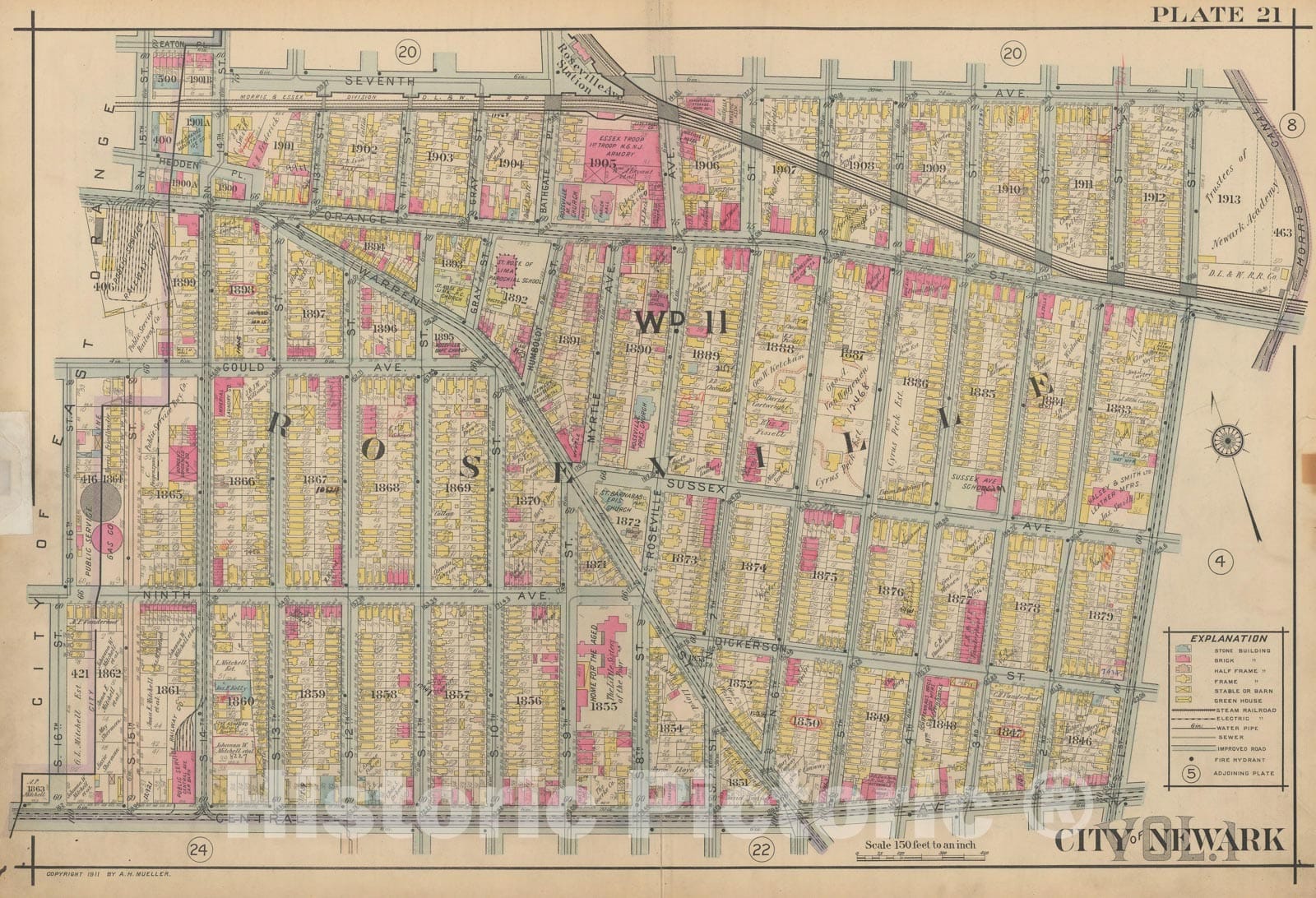 Historic Map : Atlas of Newark, Volume 1, Newark 1911 Plate 021 , Vintage Wall Art