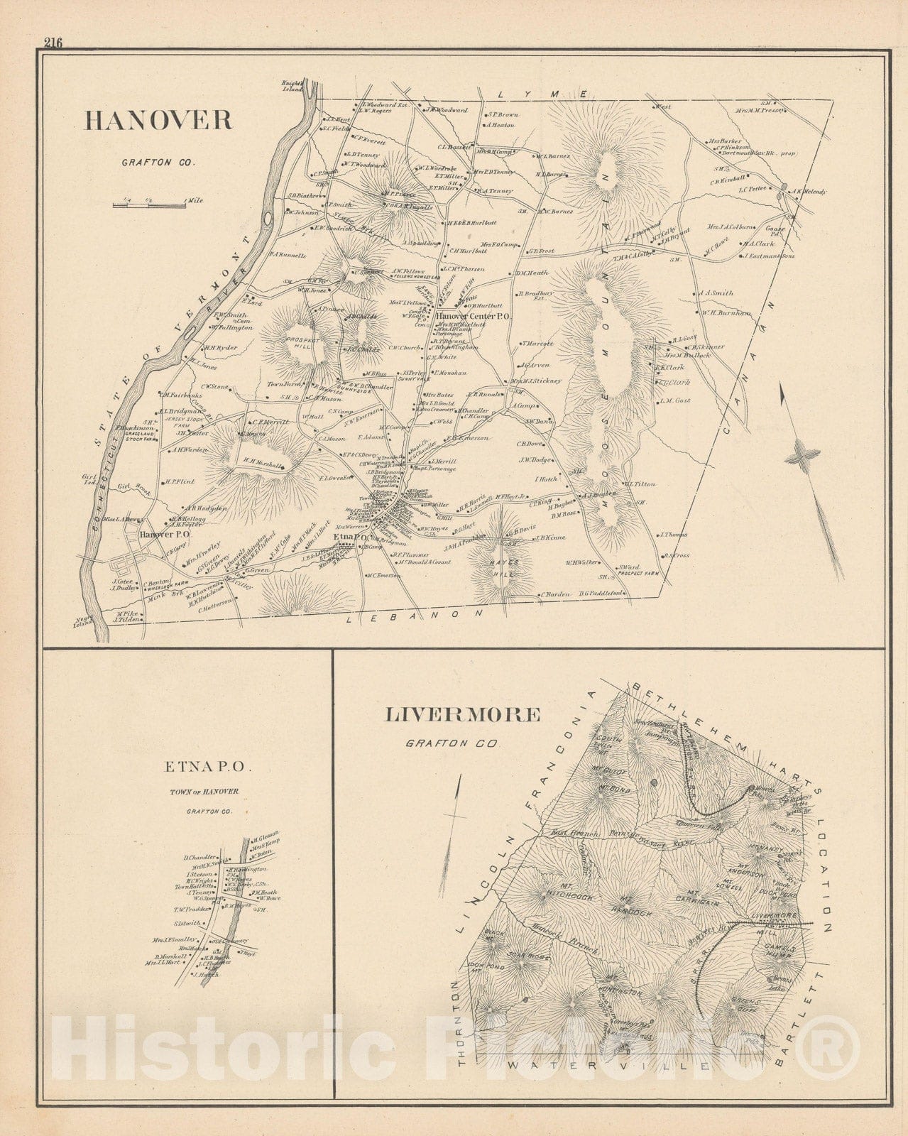 Historic Map : Hanover & Livermore 1892 , Town and City Atlas State of New Hampshire , Vintage Wall Art