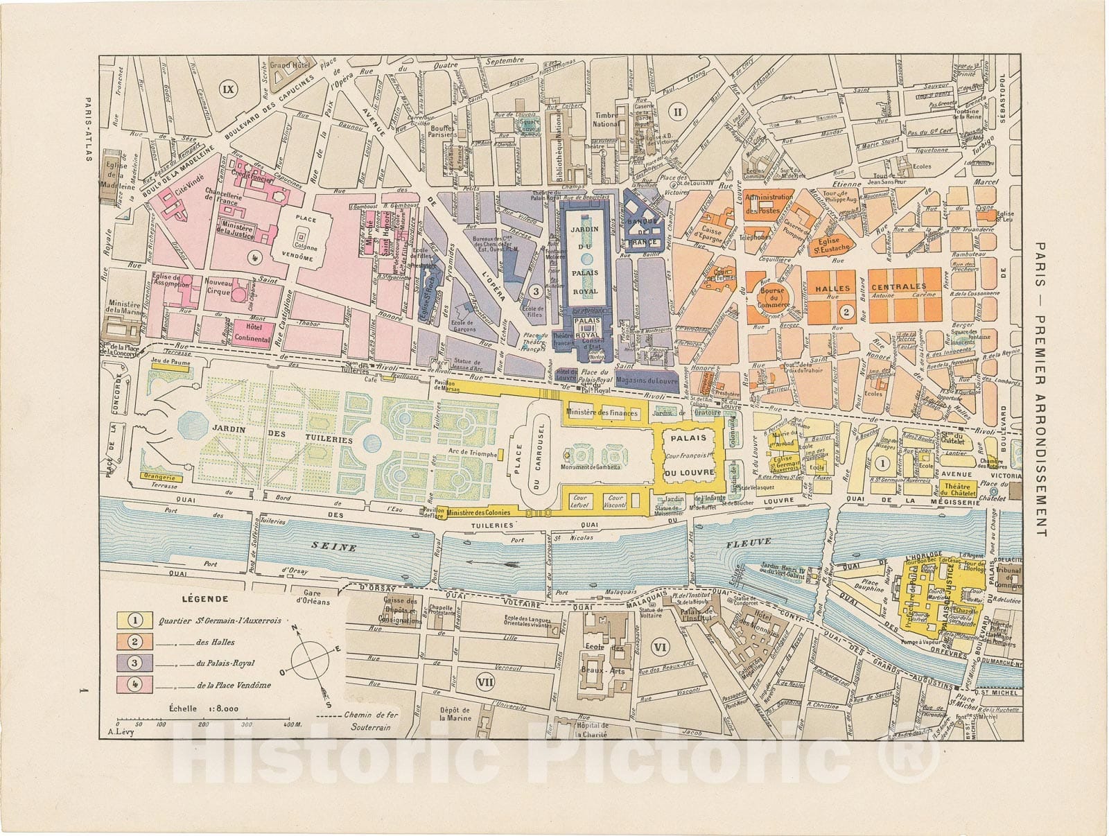 Historic Map : Europe, Paris 1900 1st Arrondissement , Vintage Wall Art