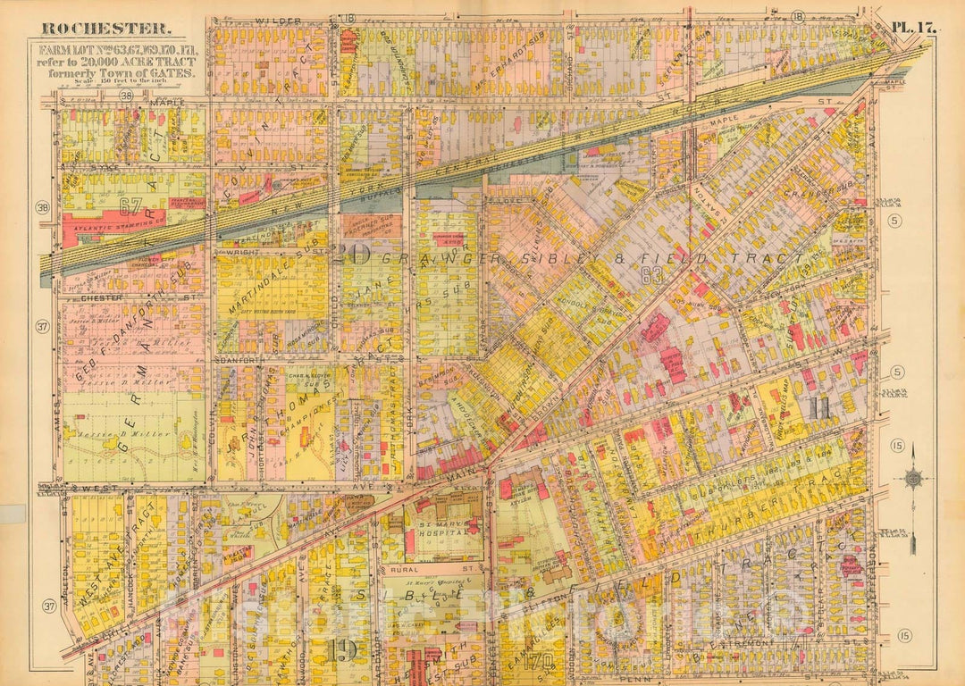 Historic Map : Plat Book of the City of Rochester New York and Vicinity, 1918 Plate 017 , Vintage Wall Art