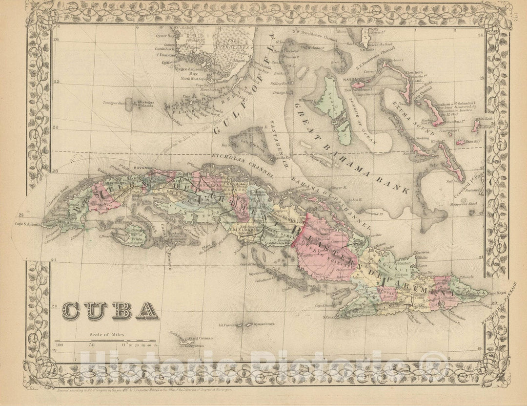 Historic Map : Cuba 1882 , Mitchell's New General Atlas , Vintage Wall Art