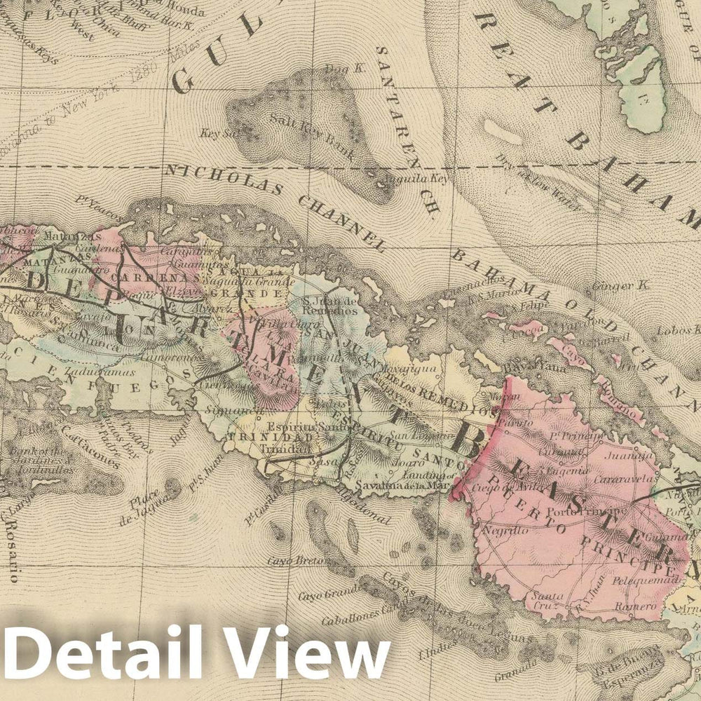 Historic Map : Cuba 1882 , Mitchell's New General Atlas , Vintage Wall Art